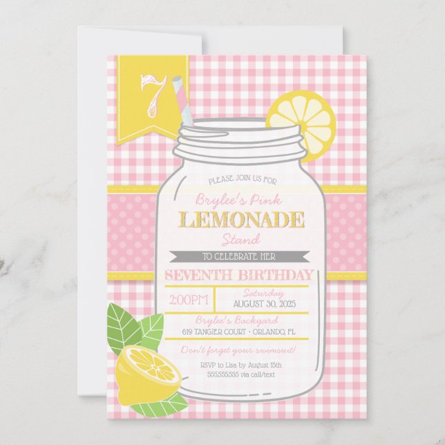 Pink Lemonade Stand (Any Age) Kids Birthday Party Invitation (Front)
