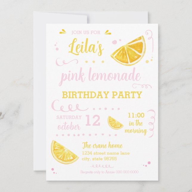 Pink Lemonade Summer Birthday Party Download Invitation (Front)
