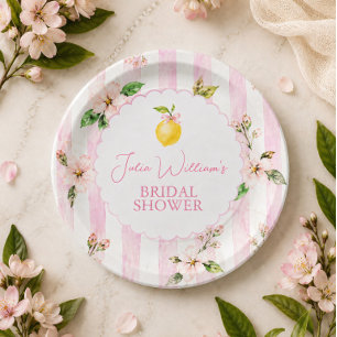 Pink Lemonade Summer Lemon Floral Bridal Shower Paper Plate