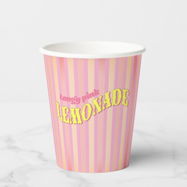 Pink Lemonade Vintage Ombre Striped Summer Party Paper Cups (Front)