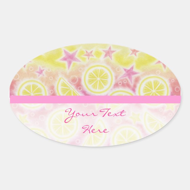 Pink Lemonade 'Your Text' sticker oval stripe (Front)