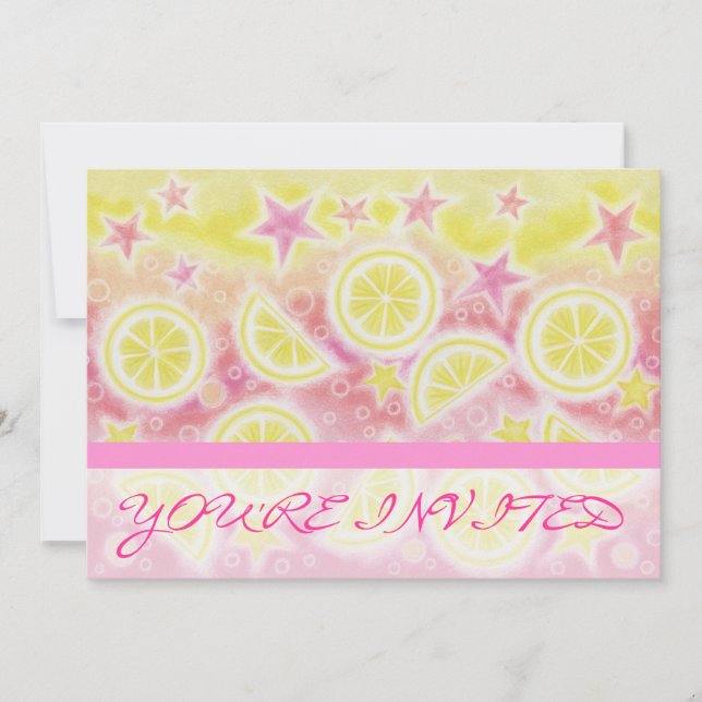 Pink Lemonade 'You're Invited' invitation stripe (Front)