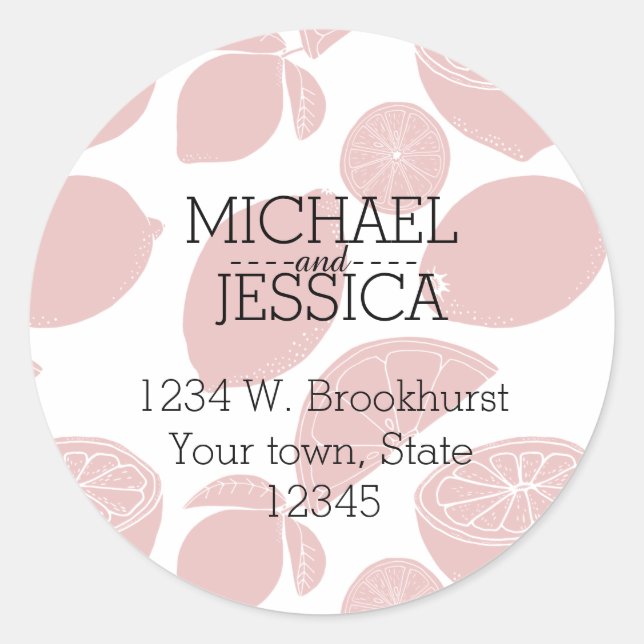 Pink Lemons Personalized  name and address Classic Round Sticker (Front)