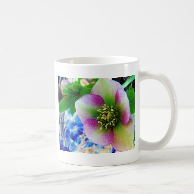 Pink Lenten Rose blue glass ball Coffee Mug (Right)