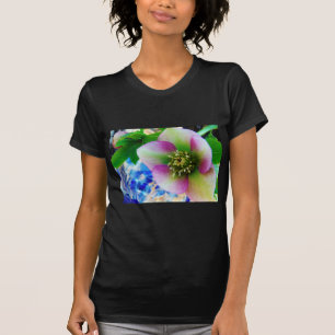 Pink Lenten Rose blue glass ball T-Shirt