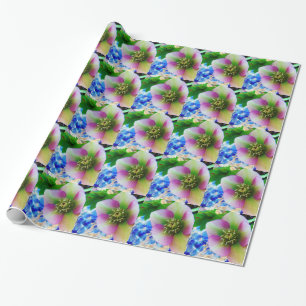 Pink Lenten Rose blue glass ball Wrapping Paper