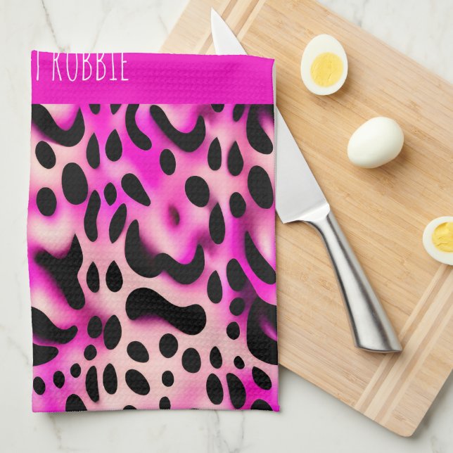 Pink Leopard 3D Geometric Pattern Kitchen Towel (Quarter Fold)