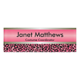 Pink Leopard and Gold Metallic Name Tag