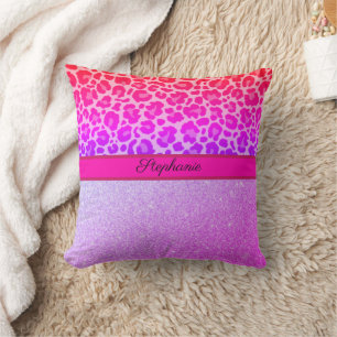 Pink Leopard Animal Print Cheetah Glitter Throw Pillow