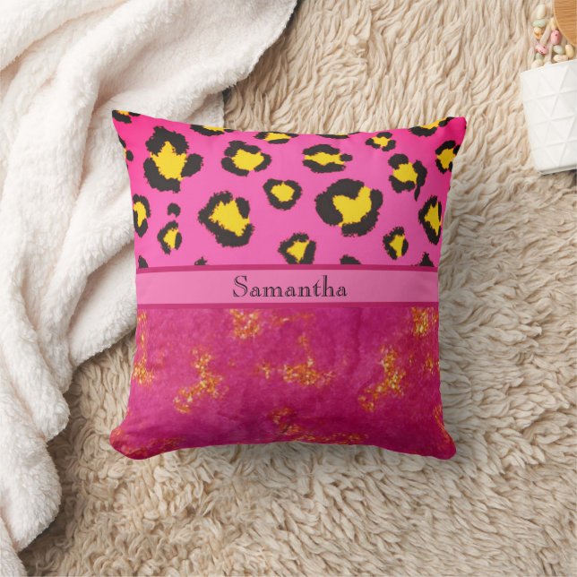 Pink Leopard Animal Print Cheetah Trendy Throw Pillow (Blanket)