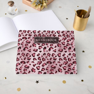 Pink Leopard Animal Print Pattern And Text Guest Book