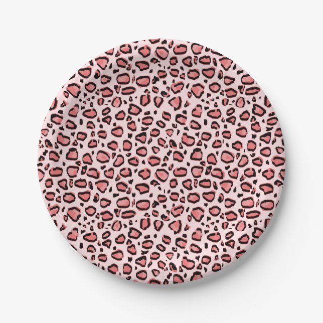 Pink Leopard Animal Print Pattern Paper Plate (Front)