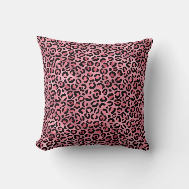 Pink Leopard Animal Print Pattern Throw Pillow (Front)