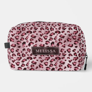 Pink Leopard Animal Print With Faux Foil And Name Dopp Kit
