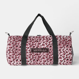 Pink Leopard Animal Print With Faux Foil And Name Duffle Bag