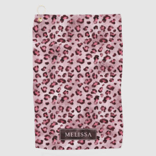 Pink Leopard Animal Print With Faux Foil And Name Golf Towel
