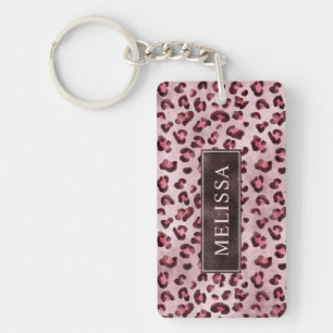 Pink Leopard Animal Print With Faux Foil And Name Keychain