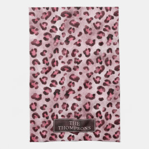 Pink Leopard Animal Print With Faux Foil And Name Kitchen Towel