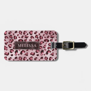 Pink Leopard Animal Print With Faux Foil And Name Luggage Tag