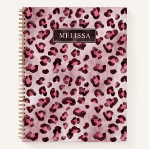 Pink Leopard Animal Print With Faux Foil And Name Notebook
