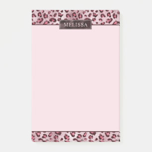 Pink Leopard Animal Print With Faux Foil And Name Post-it Notes