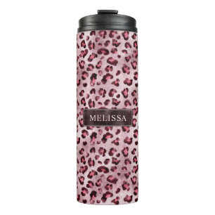 Pink Leopard Animal Print With Faux Foil And Name Thermal Tumbler