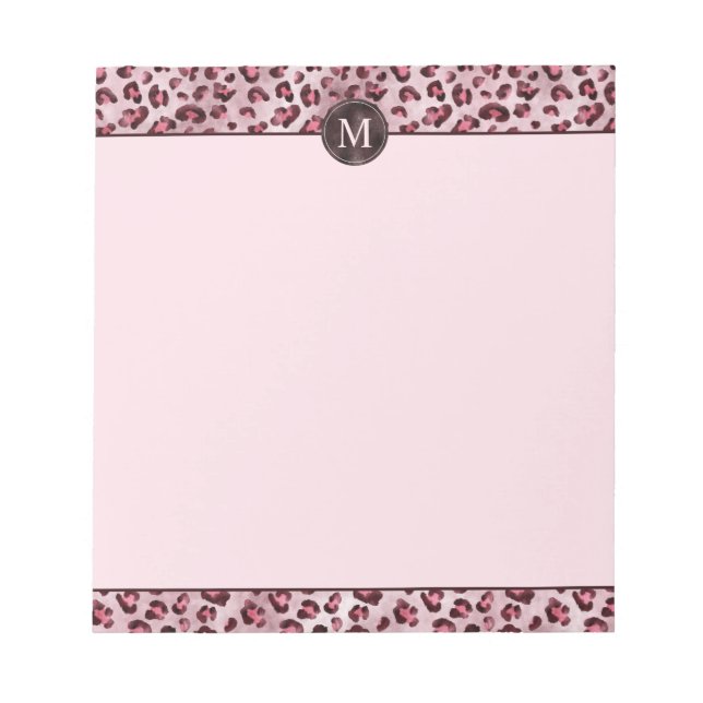 Pink Leopard Animal Print With Faux Foil Monogram Notepad (Front)