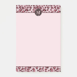Pink Leopard Animal Print With Faux Foil Monogram Post-it Notes