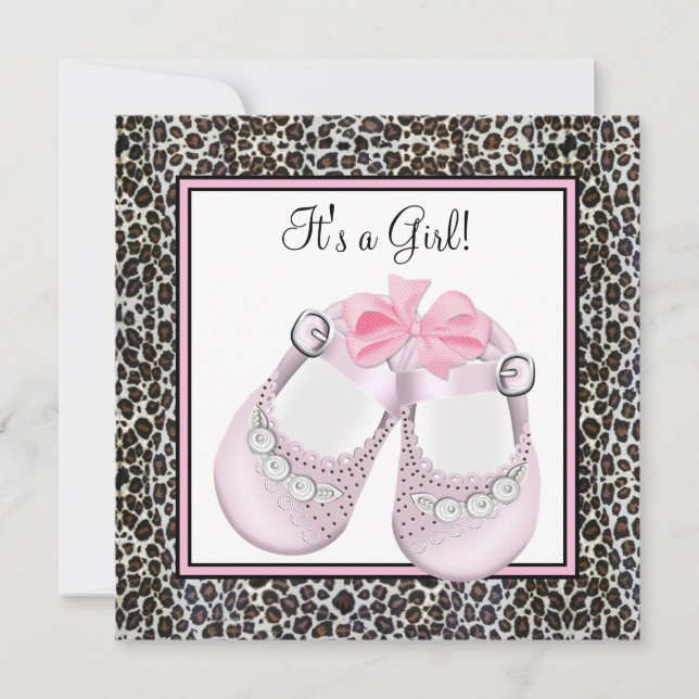 Pink Leopard Baby Shower Invitations (Front)