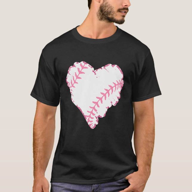 Pink Leopard Baseball Heart Baseball Fans Baseball T-Shirt (Front)