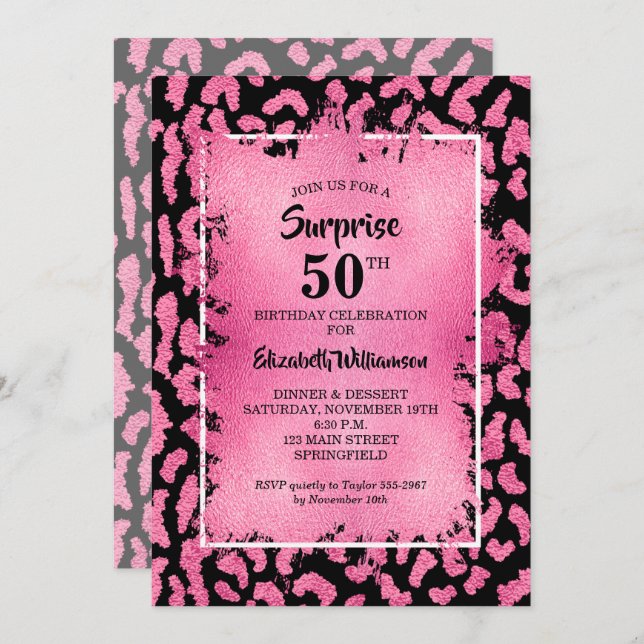 Pink Leopard Birthday Party Invitation (Front/Back)