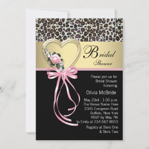 Pink Leopard Black Gold Leopard Bridal Shower Invitation