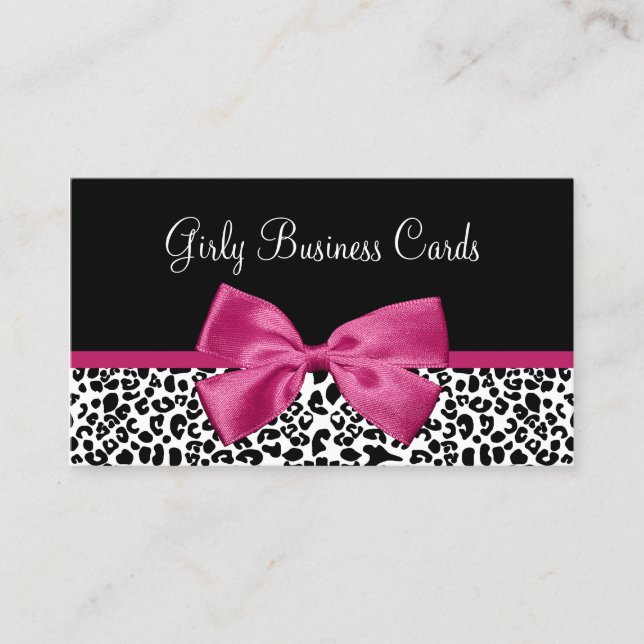Pink Leopard Bow Boutique Business Card (Front)