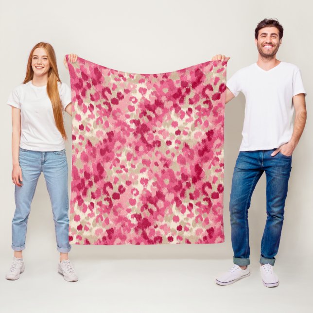 Pink Leopard Brush Stroke Seamless Pattern Fleece Blanket (In Situ)