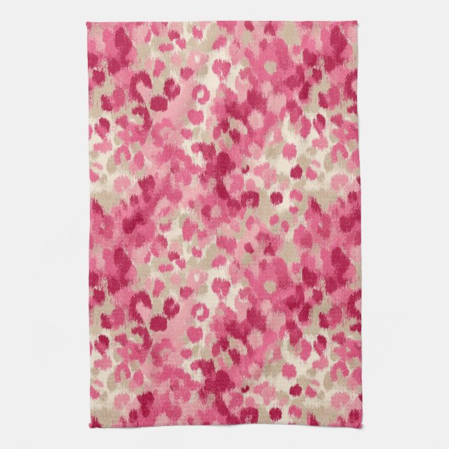 Pink Leopard Brush Stroke Seamless Pattern Kitchen Towel (Vertical)