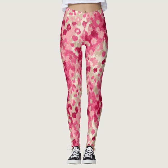 Pink Leopard Brush Stroke Seamless Pattern Leggings (Front)