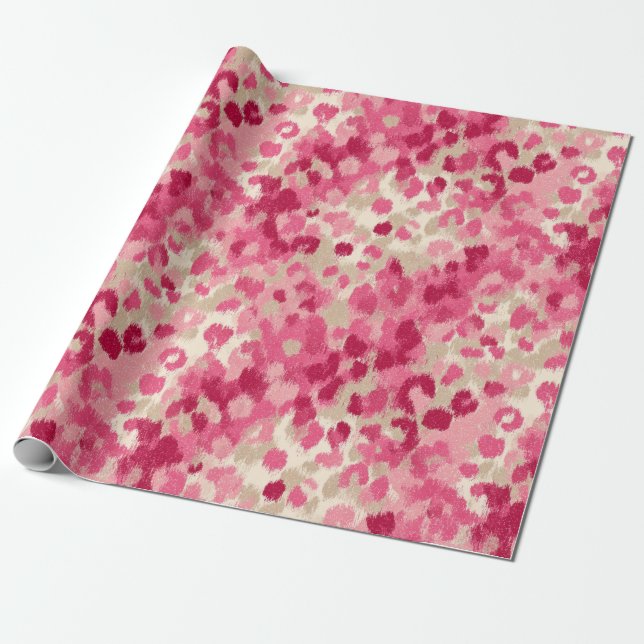 Pink Leopard Brush Stroke Seamless Pattern Wrapping Paper (Unrolled)