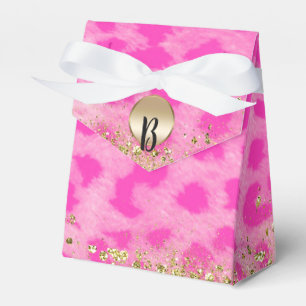Pink Leopard Cheetah Print Gold Glitter Monogram Favor Box