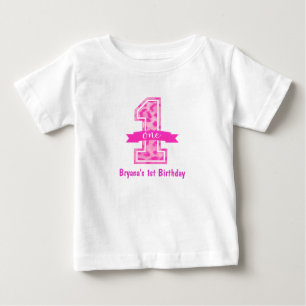 Pink Leopard Cheetah Print ONE 1st Birthday Custom Baby T-Shirt