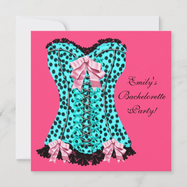 Pink Leopard Corset High Heels Bachelorette Party Invitation (Front)