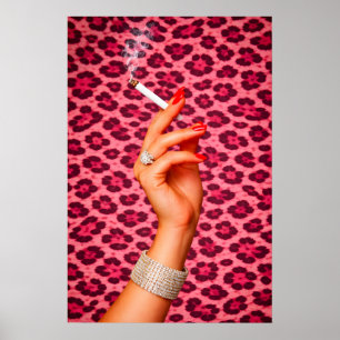 Pink Leopard Glam Poster, Chic Fashion Cigarette Poster