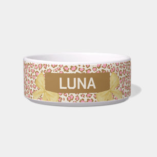 Pink Leopard Gold Bow Print Pet Bowl