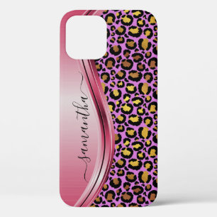 Pink Leopard Handwritten Name Metal iPhone 12 Pro Case