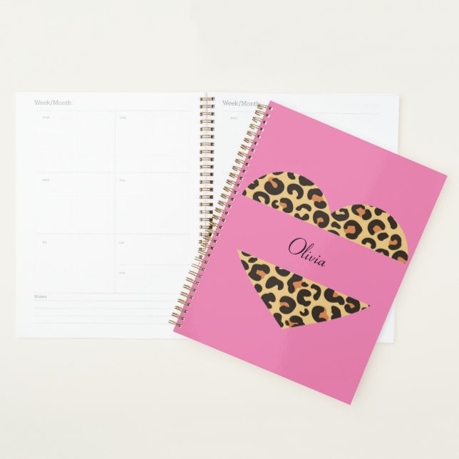 pink leopard heart custom name planner (Display)