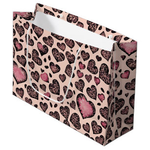 Pink Leopard Heart Pattern on Blush Large Gift Bag