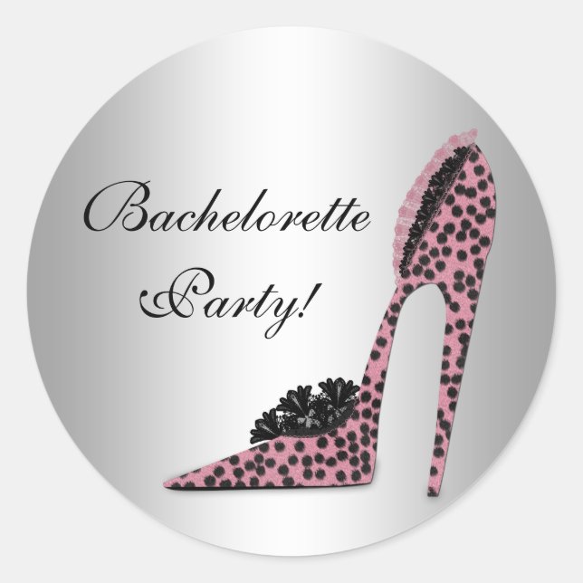 Pink Leopard High Heel Shoe Party Sticker (Front)