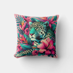 Pink Leopard Jaguar Big Cat Art Throw Pillow