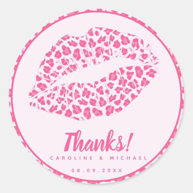 Pink Leopard Kiss - Wedding 'Thank You' Classic Round Sticker (Front)
