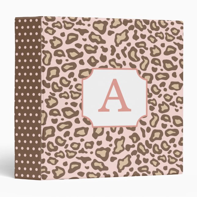 Pink Leopard Monogram School Scrapbook Classeur ca (Devant/Côté)