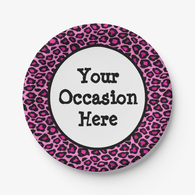 Pink Leopard Party Personalize Paper Plate (Front)